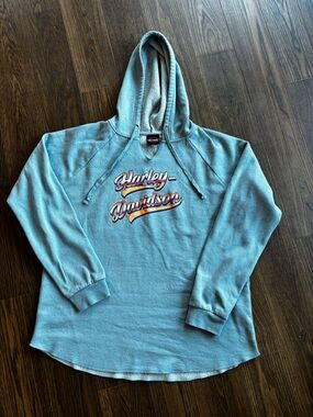 Harley-Davidson Women's Pale Blue Pullover Hoodie with Script Logo
